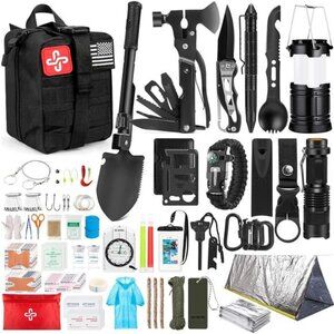Survival Kit,250Pcs Survival Gear First Aid Kit with Molle System Compatible Bag